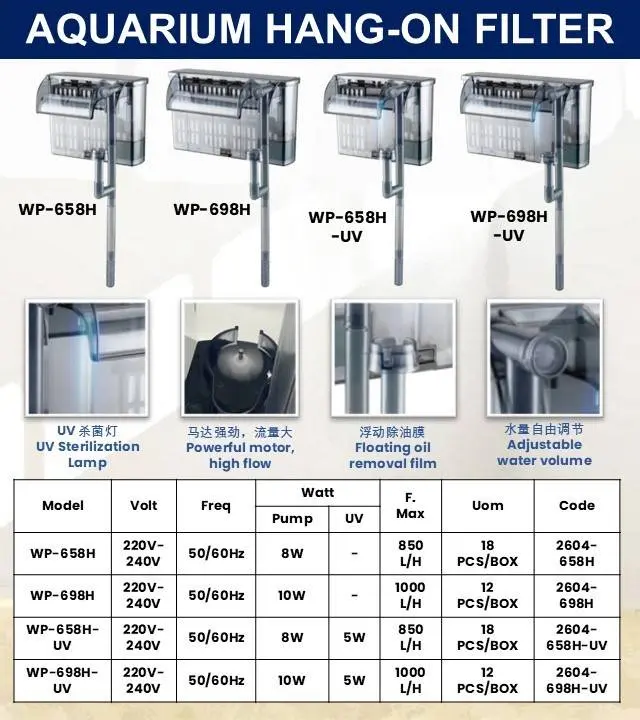 SOBO Hang On Filter with UV light |WP-658H UV & WP-698H UV| alternate view